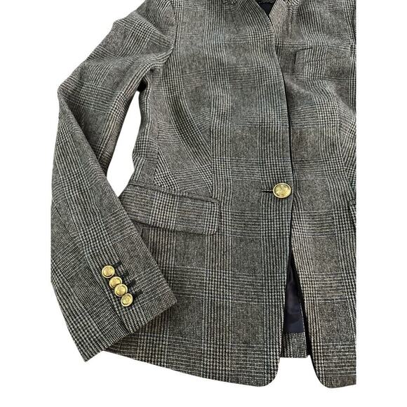 J.Crew Women's Regent Gray Plaid Gold Shield Button Surgeon Cuff Blazer Size 2 - Picture 3 of 9